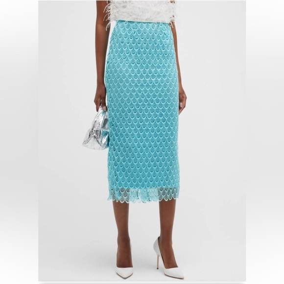 Aliette SCALLOP CUTOUT LACE MIDI SKIRT IN CRYSTAL BLUE sz 12 - Picture 1 of 12